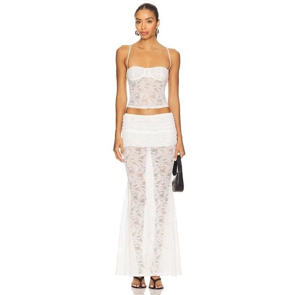 superdown Dresses & Skirts - Superdown x Yhasmina Ferrara Mimi Maxi Skirt Set White Lace Flirty White NWT XS